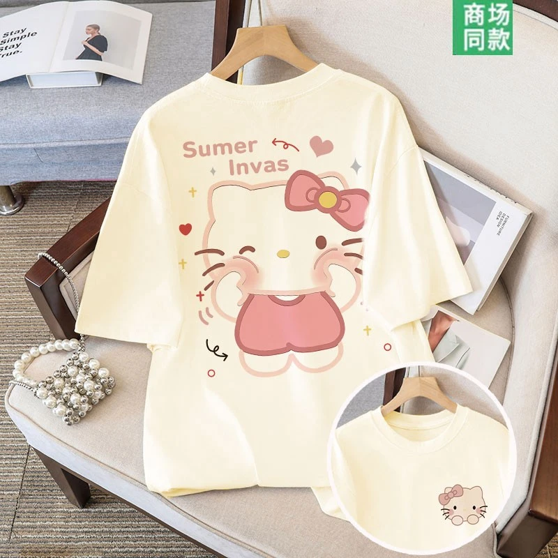 甜美ins风女童纯棉短袖t恤可爱凯蒂猫洋气百搭中大童夏季休闲上衣