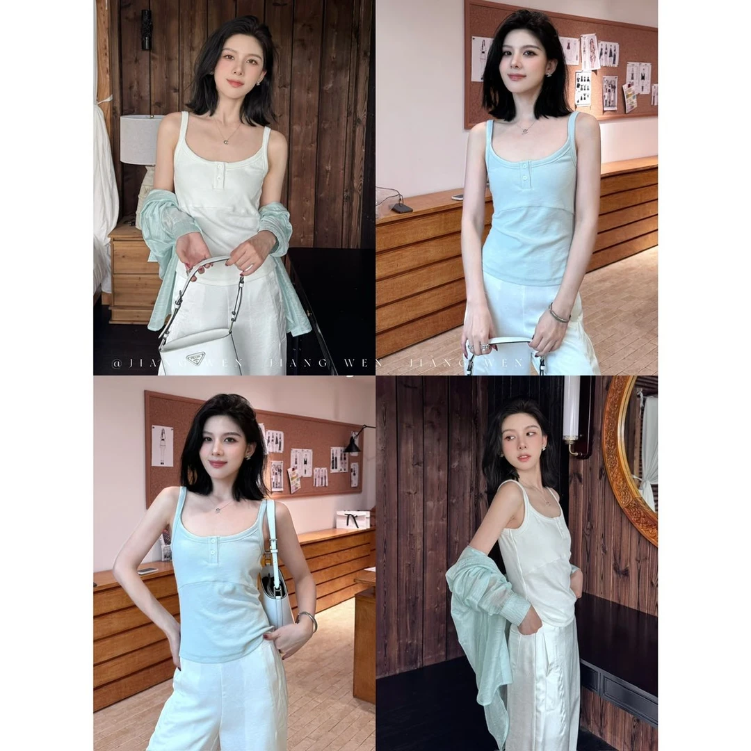 【云下背心】夏新款时尚系扣百搭纯色吊带背心女