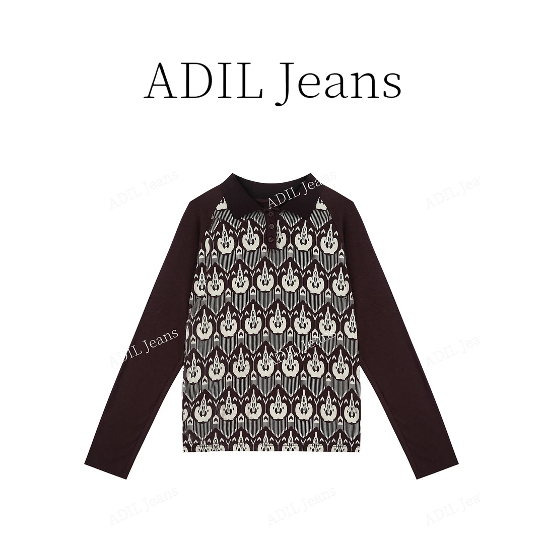 polo领民族风拼接款打底衫