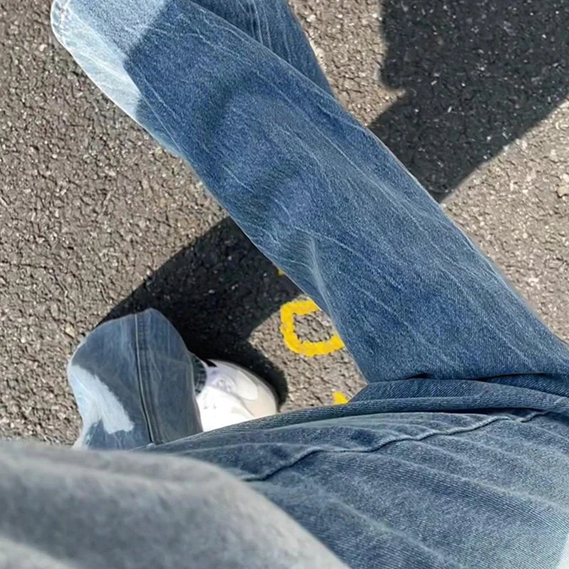 正品安踏联名赞踏松弛感牛仔裤男情侣秋季青少年穿搭直筒闪电纹阔