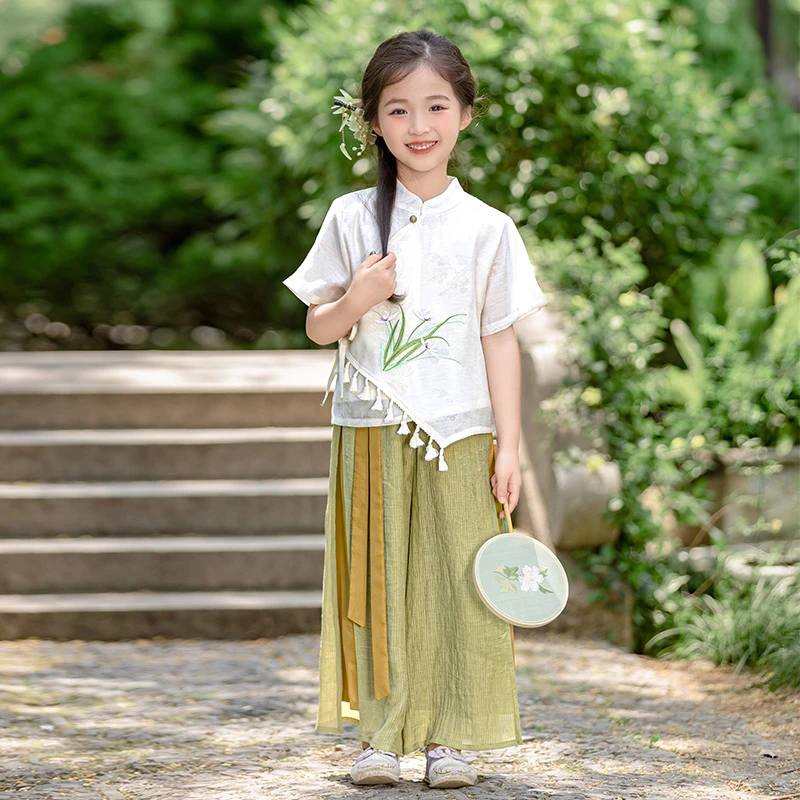 汉服女童2025新款国风夏季儿童新中式日常可穿小女孩超仙短袖唐装