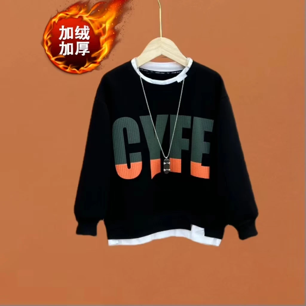 断码捡漏冬款加绒男女童圆领卫衣中大童冬款一体绒上衣（不含衬衫）