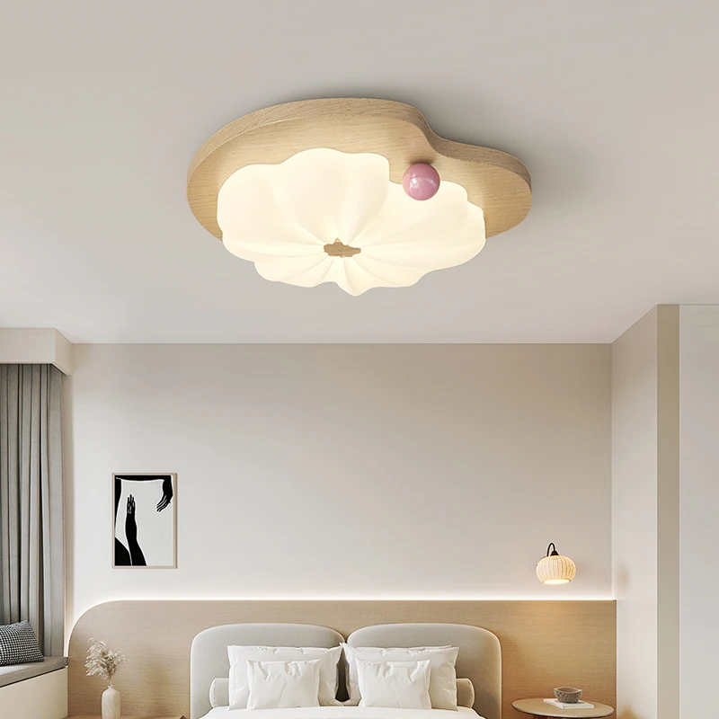 帕莎 儿童房吸顶灯 奶油风复古荷花卧室灯LED智能护眼房间吸顶灯