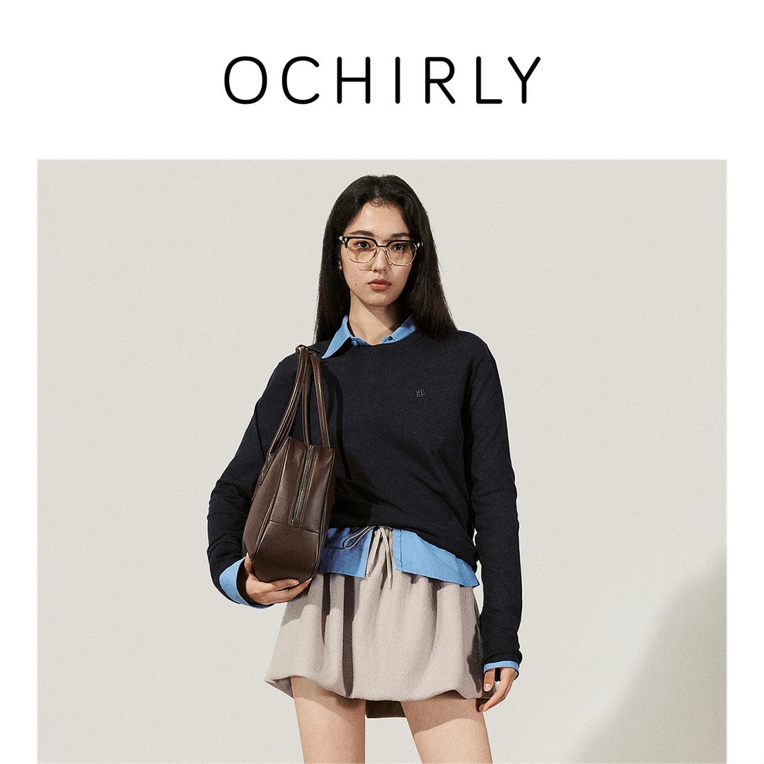 OCHIRLY欧时力亚麻长袖针织衫女上衣25春商场同款欧若风