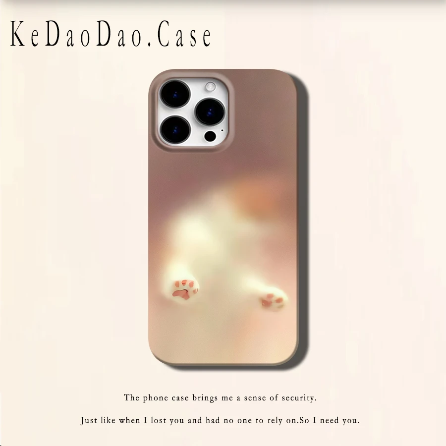 模糊玻璃猫咪适用苹果手机壳16Promax猫爪13潮流15pro小众14可爱