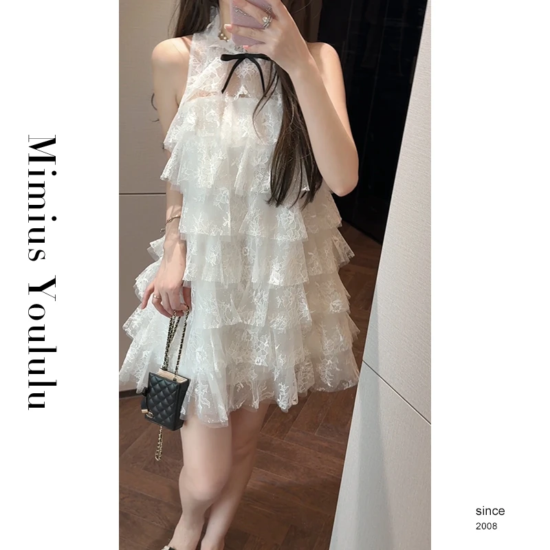 【mimius】&琳琳鹿高定款仙气甜美蝴蝶结蕾丝拼接蛋糕连衣裙G03075