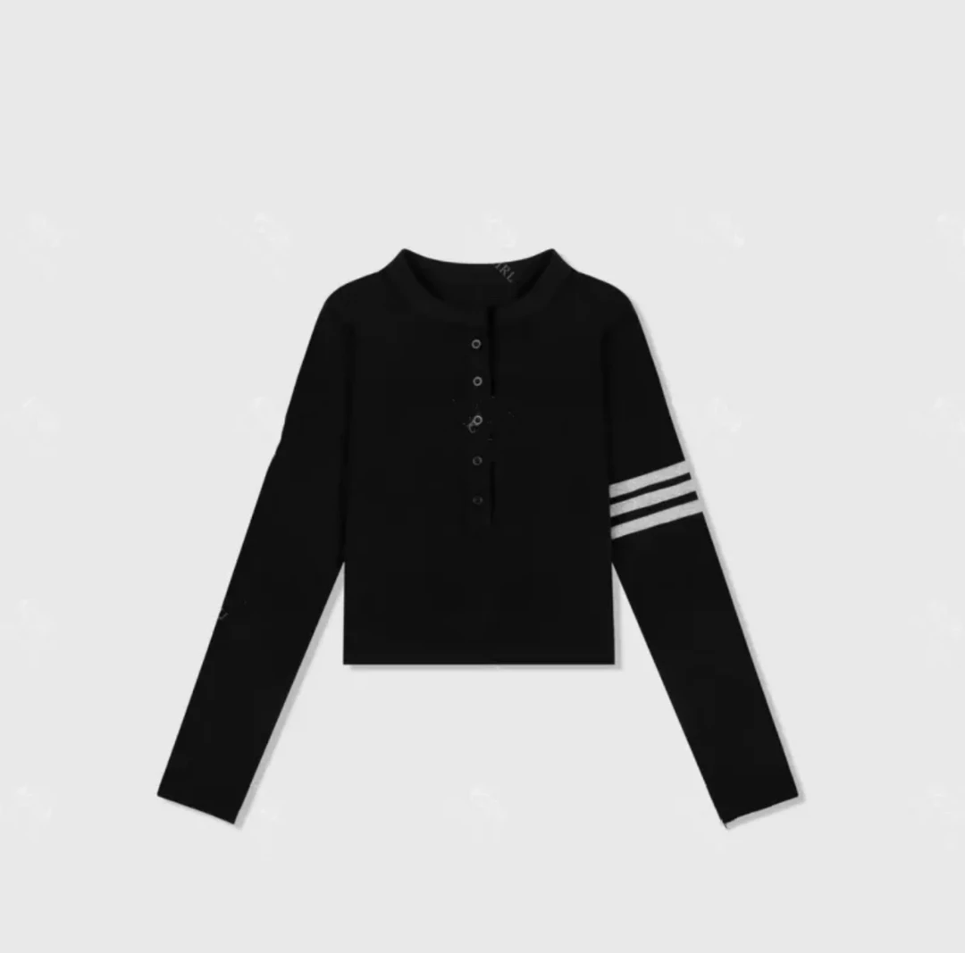 9-2516/黑色针织连扣打底衫