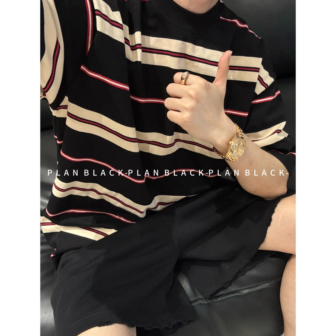 RICH陈发财【J.平行线】条纹定律！情侣款条纹撞色松弛感T恤6860