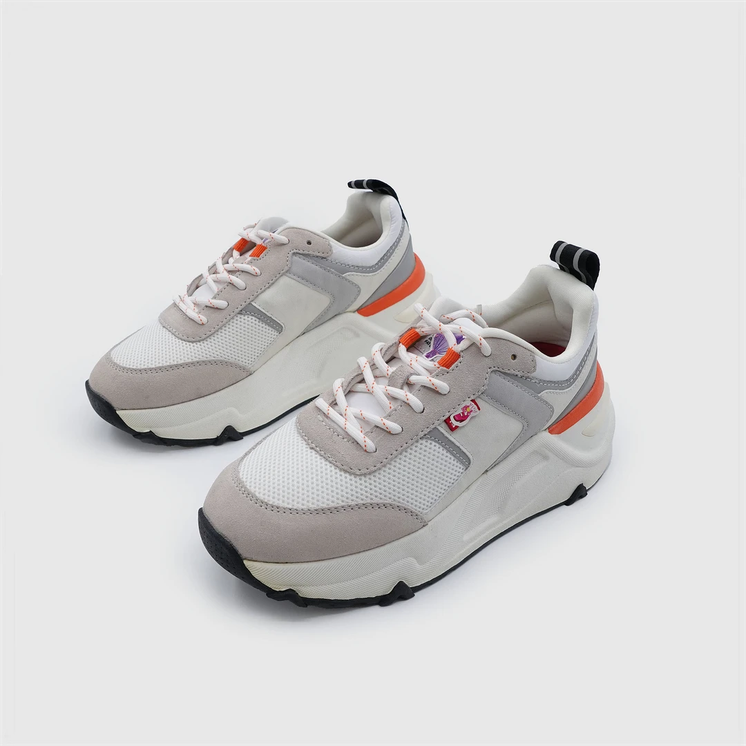 真皮配网面厚底老爹鞋女5cm松糕底