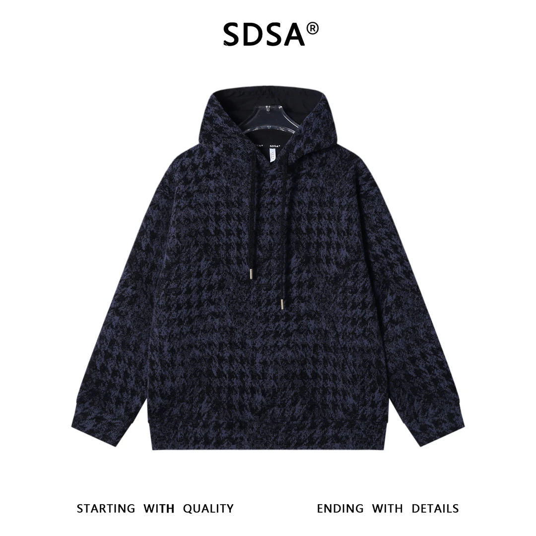 SDSA秋冬新款痞帅男装韩版撞色提花设计连帽卫衣百搭时尚套头上衣