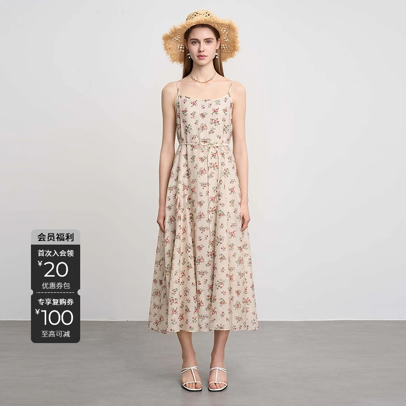 S·DEER【裙旅远方】圣迪奥显瘦裙子碎花甜美时尚复古法式印花连衣裙