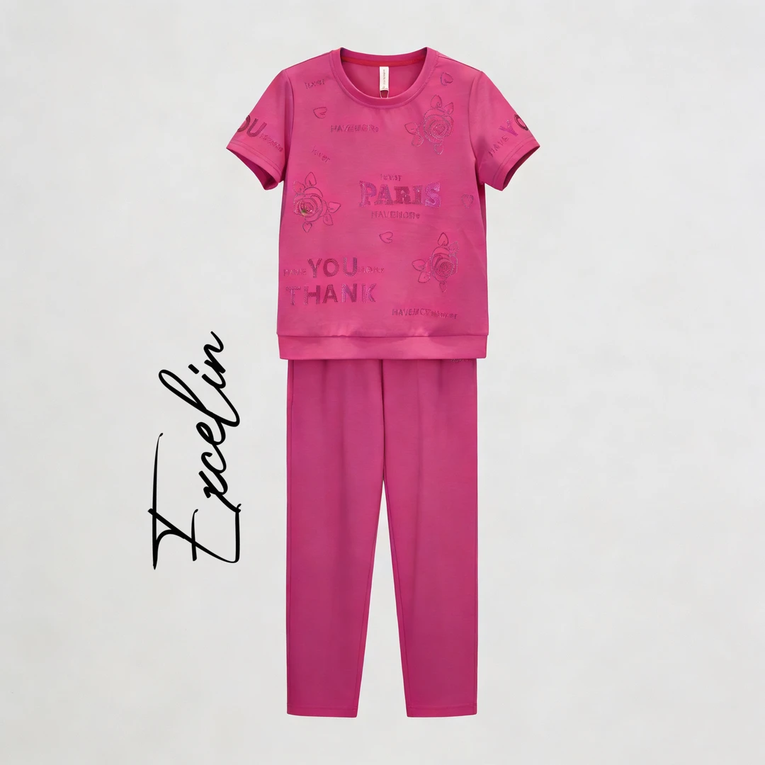 反季套装清仓[火龙果玫瑰花套装]休闲减龄外套长裤洋气女士套装