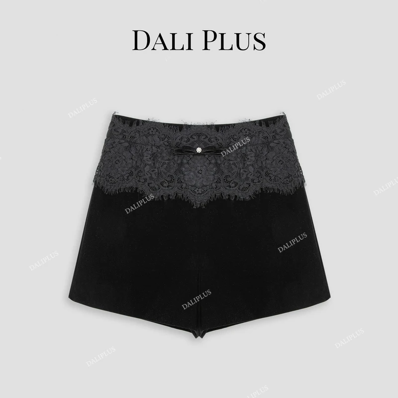 DALI PLUS高级定制法式蕾丝蝴蝶结高黑丝绒短裤-D4XL0134