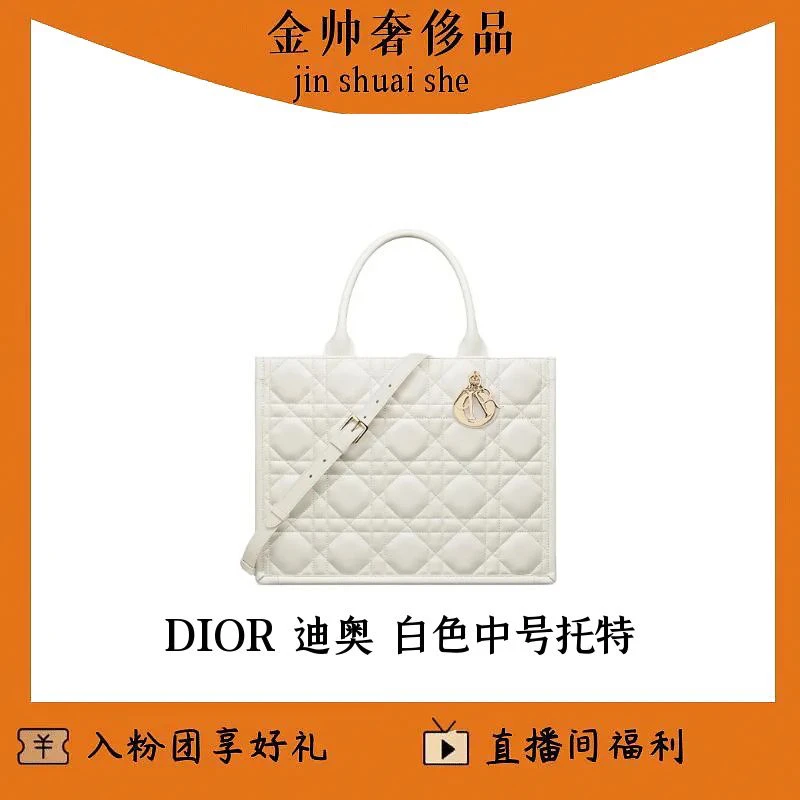 99新 DIOR/迪奥 白色/中号托特/手提/单肩包/B4254