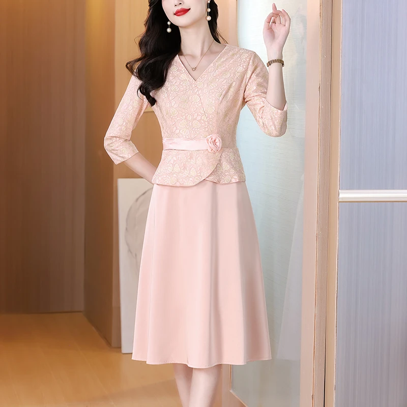 粉色喜婆婆婚宴装旗袍轻结婚妈妈婚礼晚礼服高贵洋气小个子高端