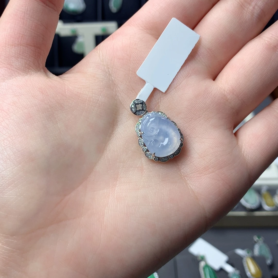 翡翠银S925镶嵌挂件