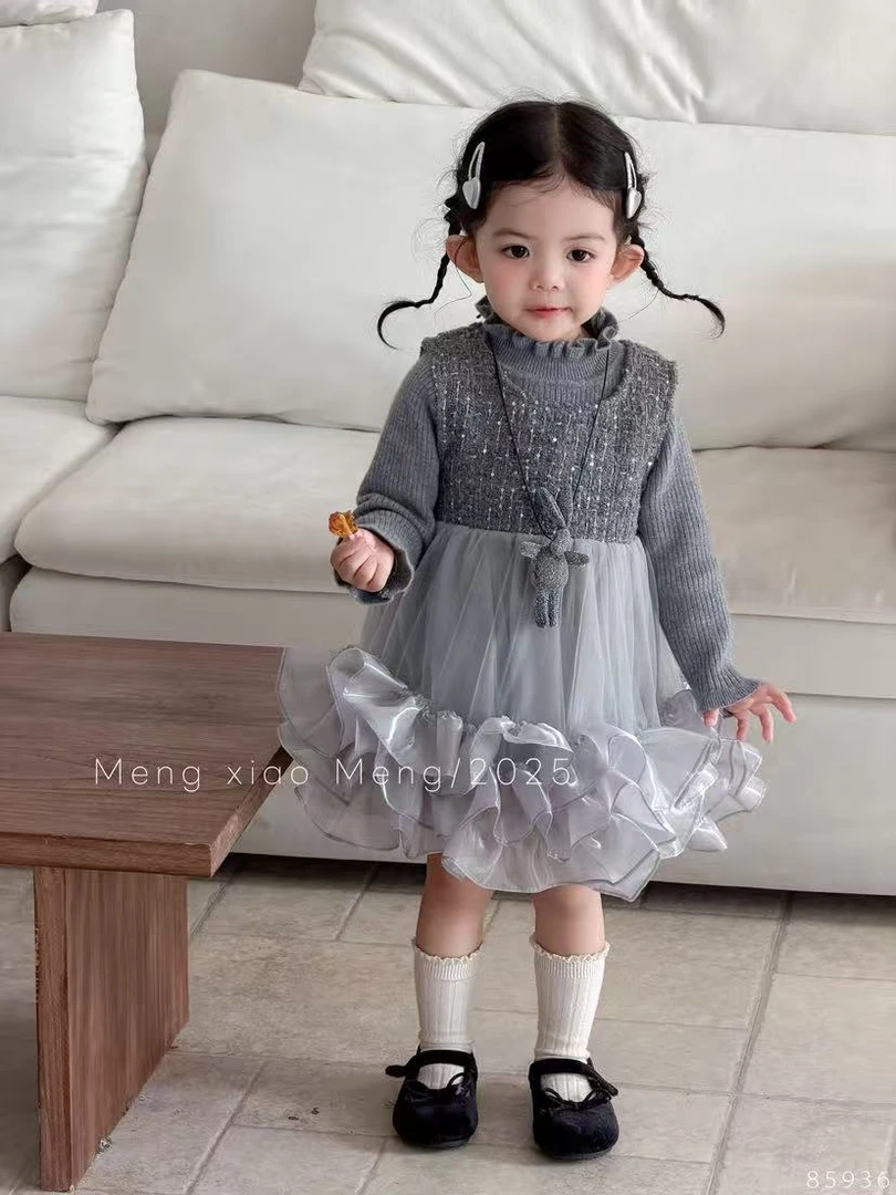 【XTL】2025冬高级灰小香风蛋糕下摆加绒裙子套装85936