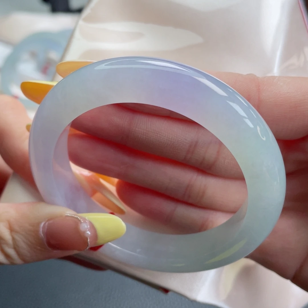 未镶嵌手镯翡翠55.2粉紫月光 娇润货头位置必拍 17号