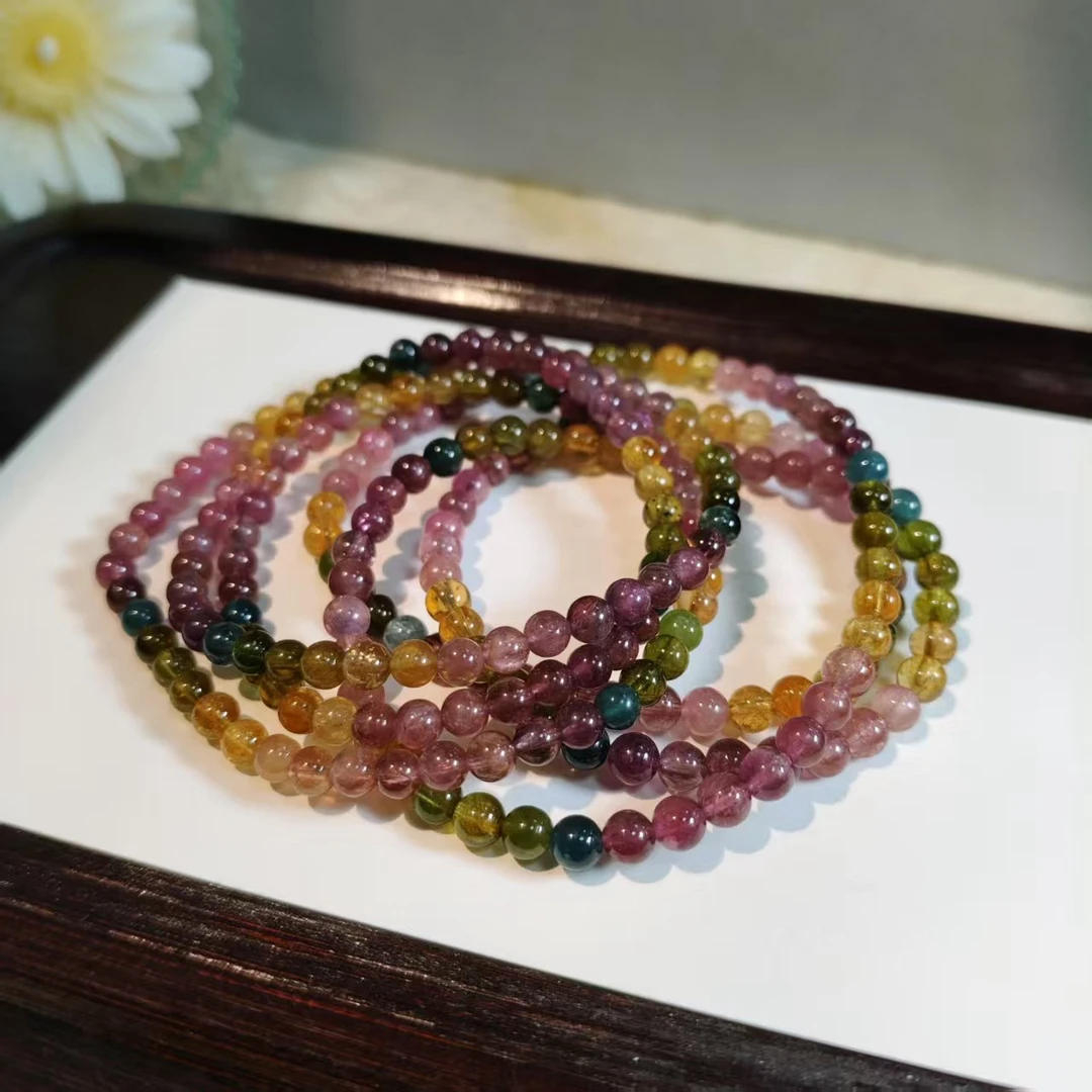 【书记甄选】天然碧玺三圈手链 多样性发一件 约4mm YW3225