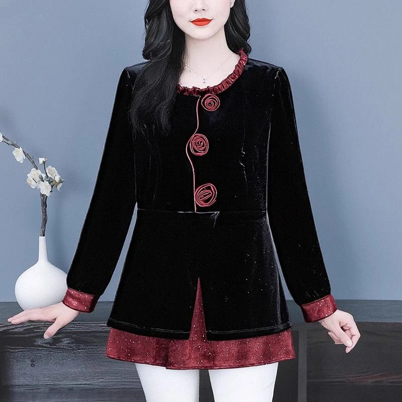 （现现款）阔太太气质优雅T恤显瘦拼色轻奢手工款上衣ZSX25A0116