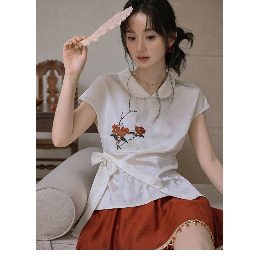 新品【蝶恋花枝】精美绣花短袖/灵动珠摆短裙套装 俏皮又明媚~