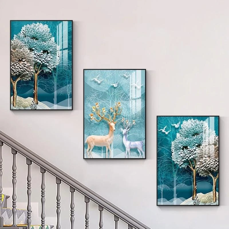 现代简约楼梯间装饰高级感壁画走廊过道挂画客厅沙发背景墙三联画