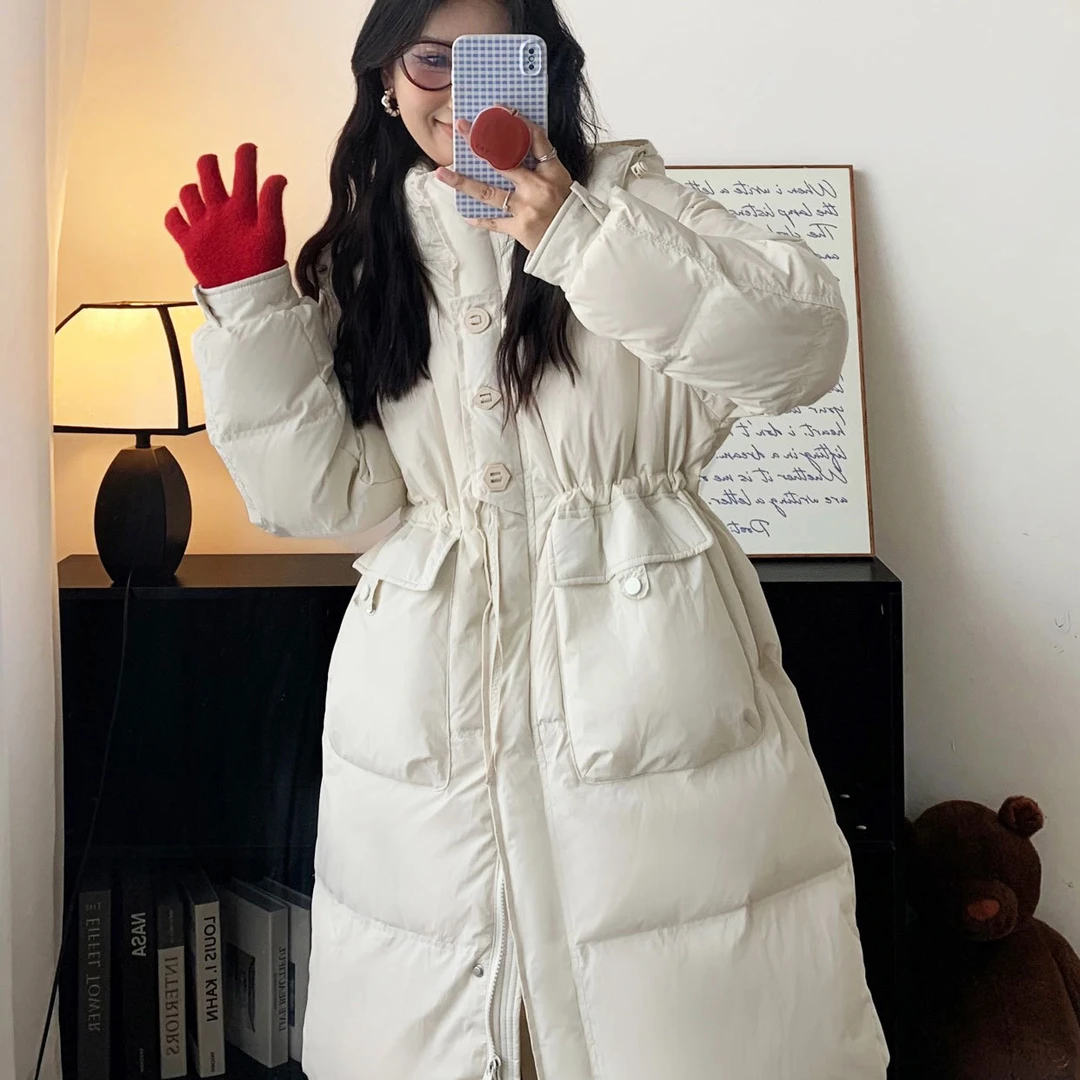 清-加厚白鸭绒羽绒服女中长款宽松休闲保暖百搭显瘦加长韩版外套