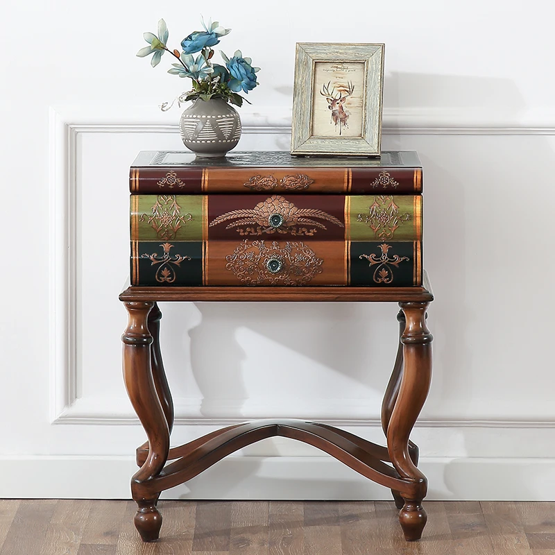 美式边几柜书本柜复古彩绘柜