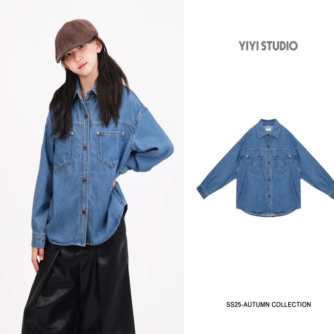 YiYi 童装复古百搭牛仔衬衣0590