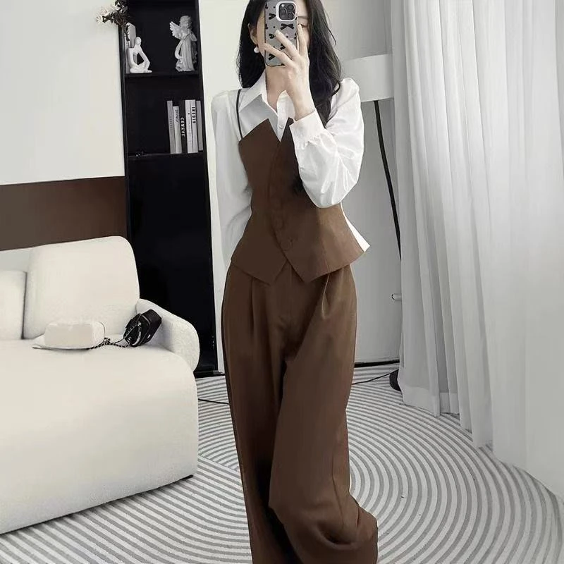 2025年秋季装穿搭阔腿裤套装女时尚气质减龄高级感通勤衬衫两件套