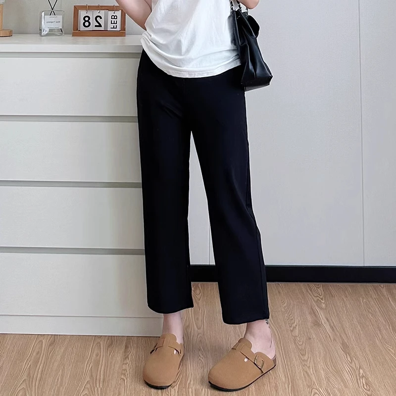 韩系百搭九分裤高腰直筒阔腿休闲裤女春秋小个子梨型宽松遮胯裤子