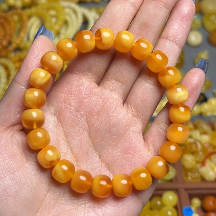 橘***子蜜蜡未镶嵌珠宝奇石天然蜜蜡满蜡蜜糖老型手串微微微瑕