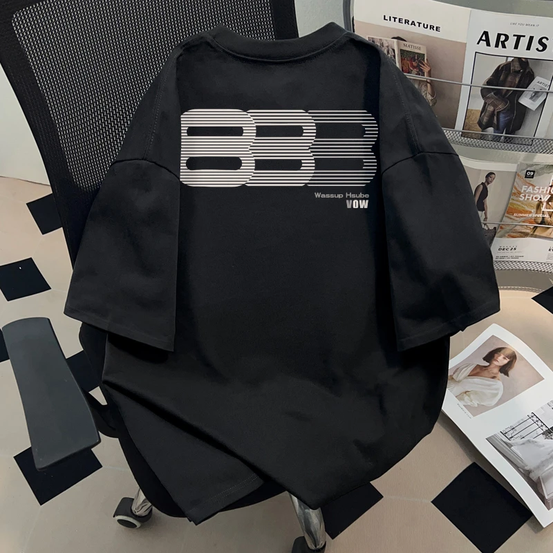WASSUP HSUBE美式短袖t恤男纯棉重磅oversize宽松夏季青少年上衣