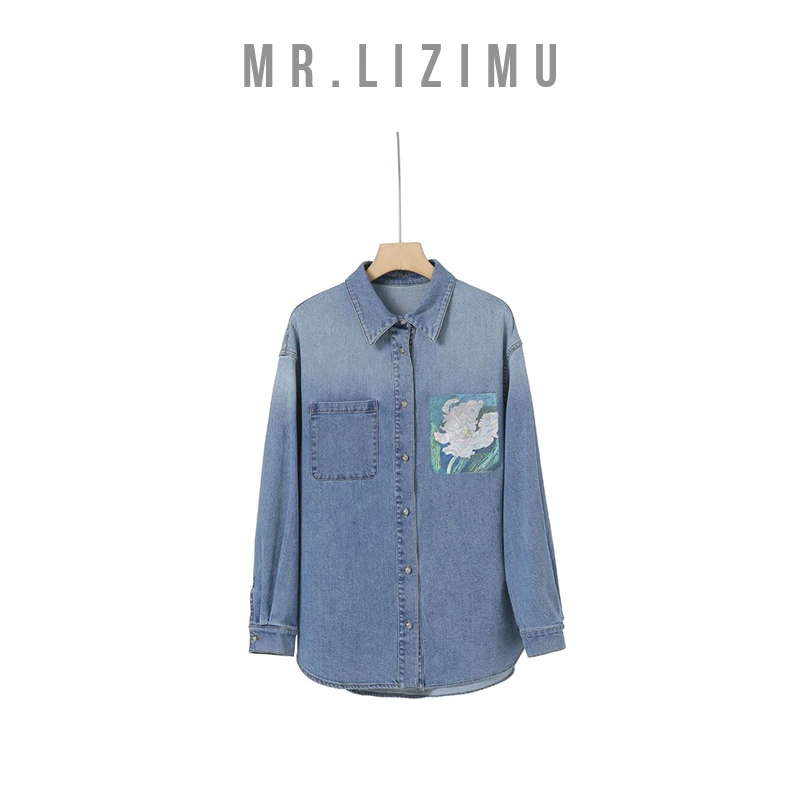 李子木先生重工油画口袋衬衫女款2025春季新款爆款衬衫上衣D5206