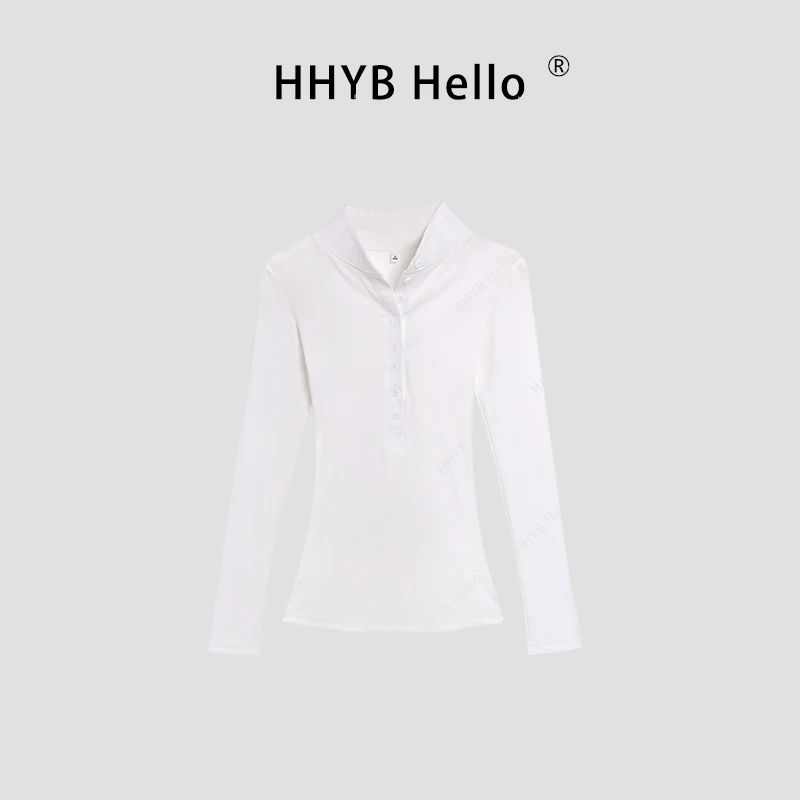 HHYB Hello亨利衫纽扣系扣螺纹长袖T修身打底衫高级感上衣250129