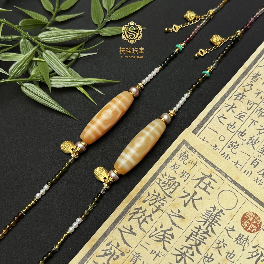 扶摇臻选|珍珠嫩色宝盖三Y天珠项链多样性发一5943