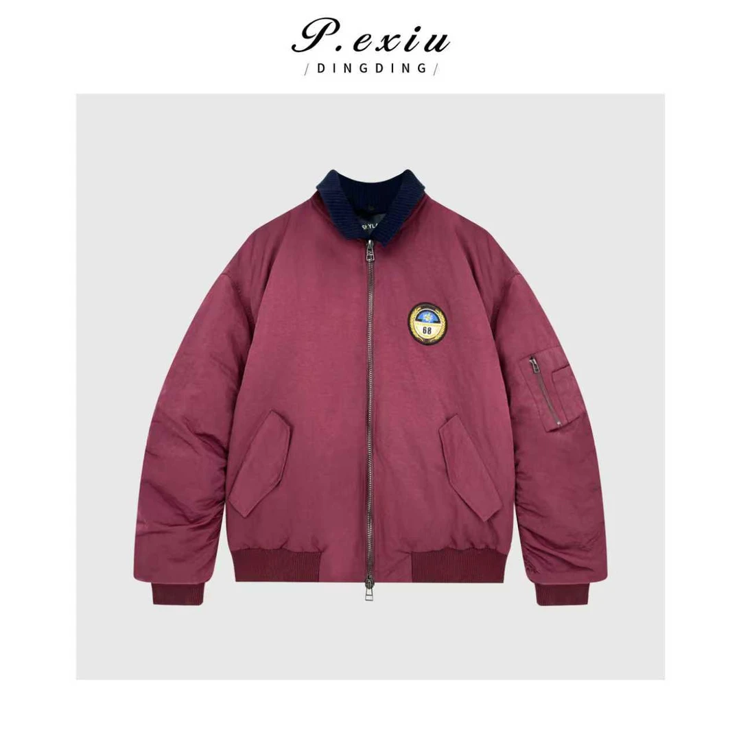 复古风欧版廓形可拆领棒球服棉服Q58874