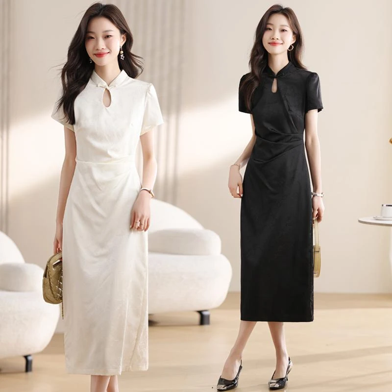 新中式国风立领改良旗袍裙女2025年夏季新款复古盘扣中长款连衣裙