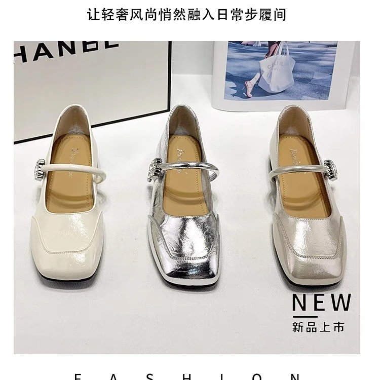 夏季玛丽珍鞋浅口平底纳帕皮单鞋百搭皮鞋高智淡人风