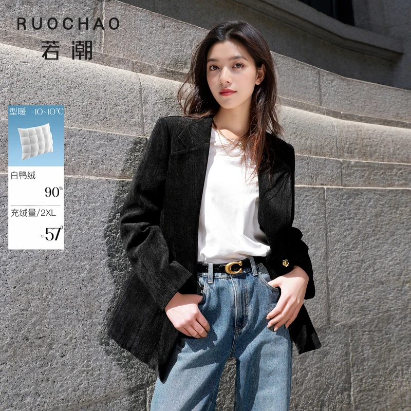 3423大码女装2025冬季新款90白鸭绒羽绒服灯芯绒外套中dbx