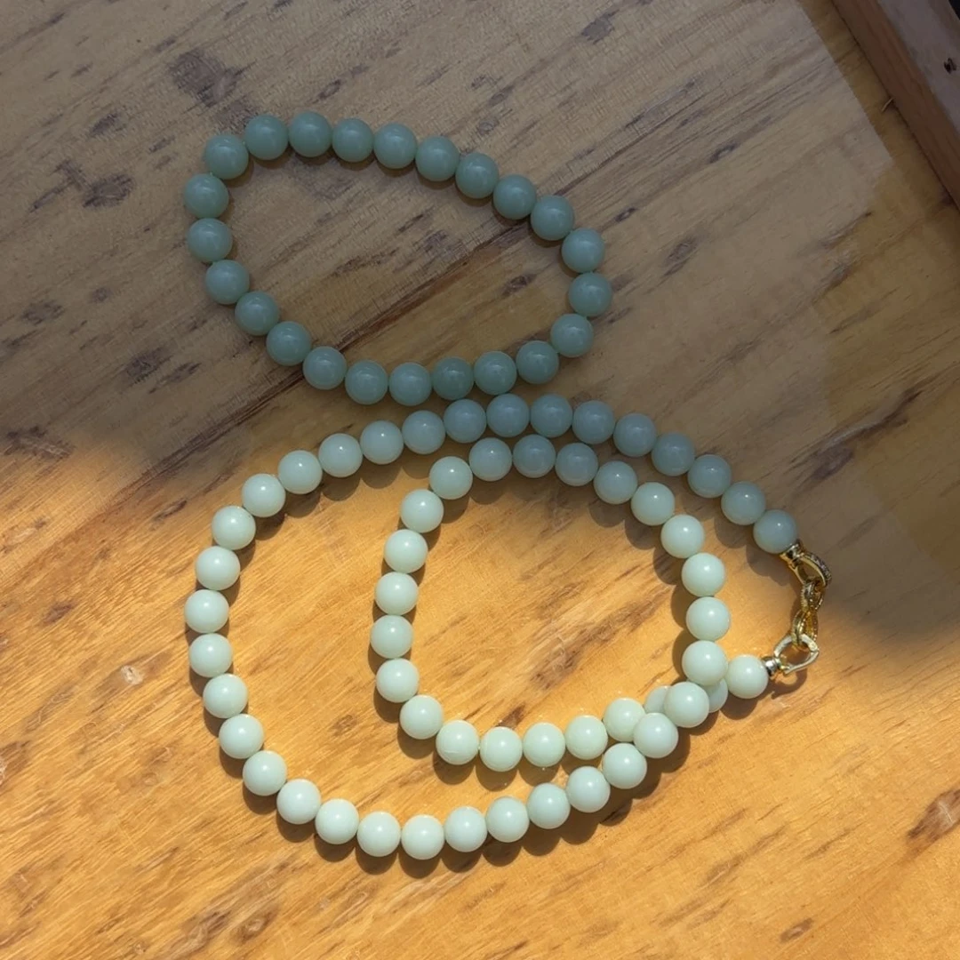 未镶嵌和田玉挂件酸*薄荷绿项链加手串卡8