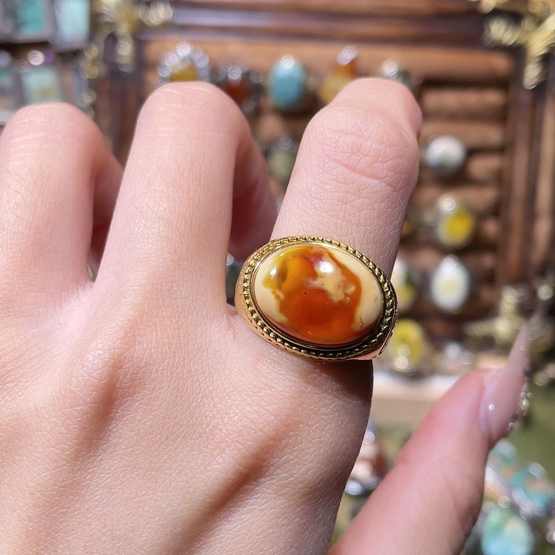 银S925镀金镶嵌琥珀戒指