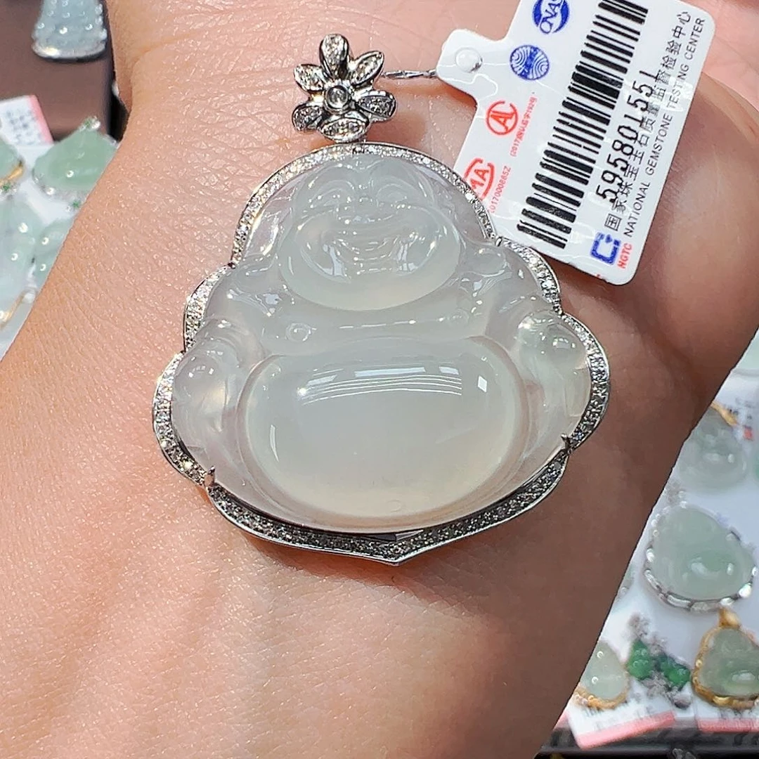 吊坠(不含链)18K金镶嵌翡翠佛公