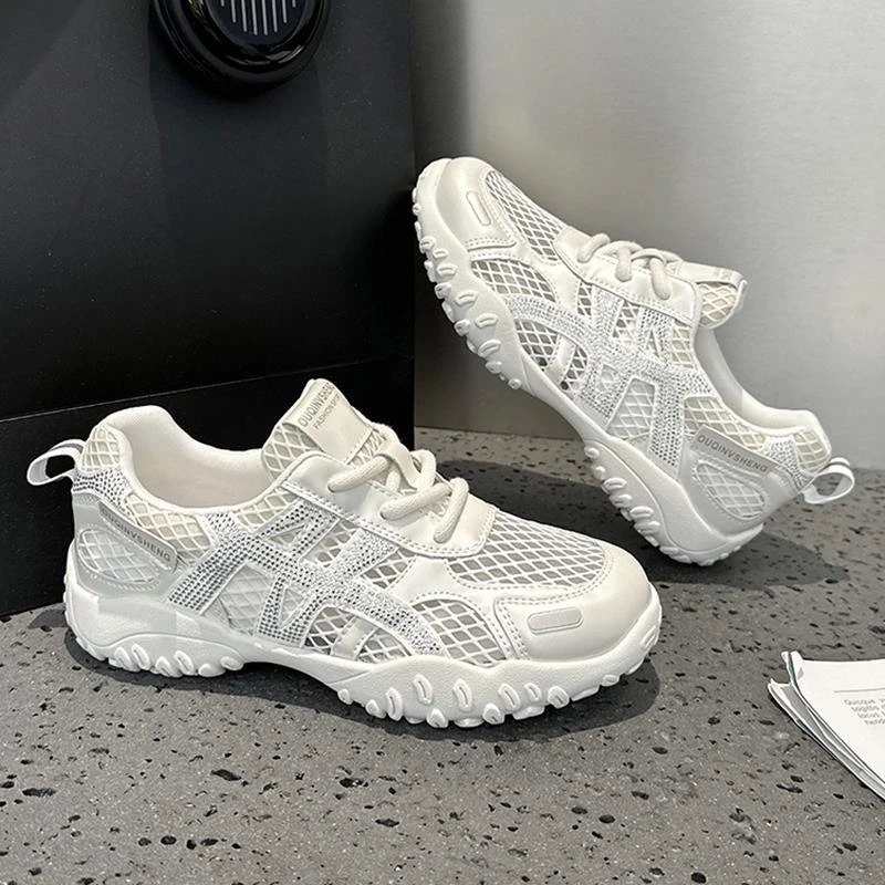 阿甘小白鞋女夏季薄款2025新款单网德训鞋软底网面透气运动休闲鞋