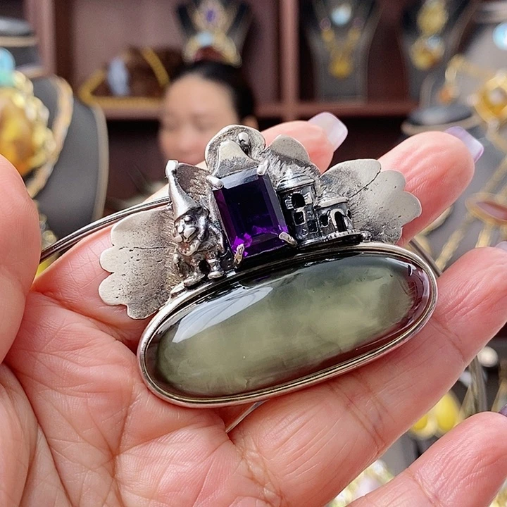 琥珀颈饰银S925镶嵌吊坠