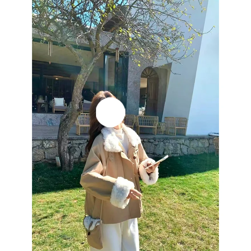 韩系气质羊羔毛翻领短外套女2025秋冬季大码胖MM时尚百搭保暖棉衣