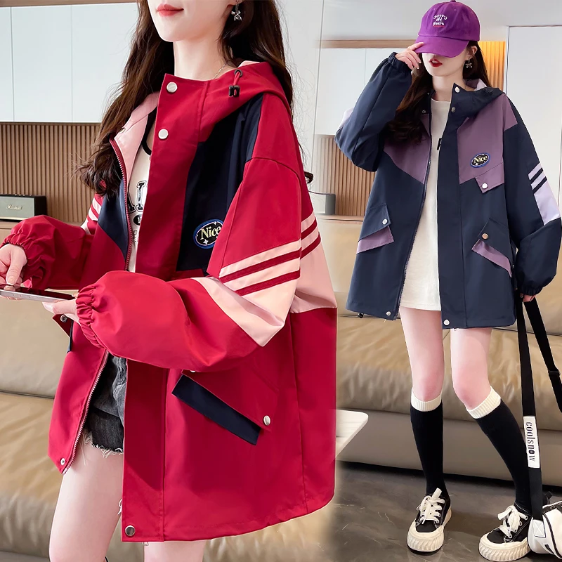 时尚休闲冲锋衣外套少女春秋2025新款初高中学生宽松防风工装夹克