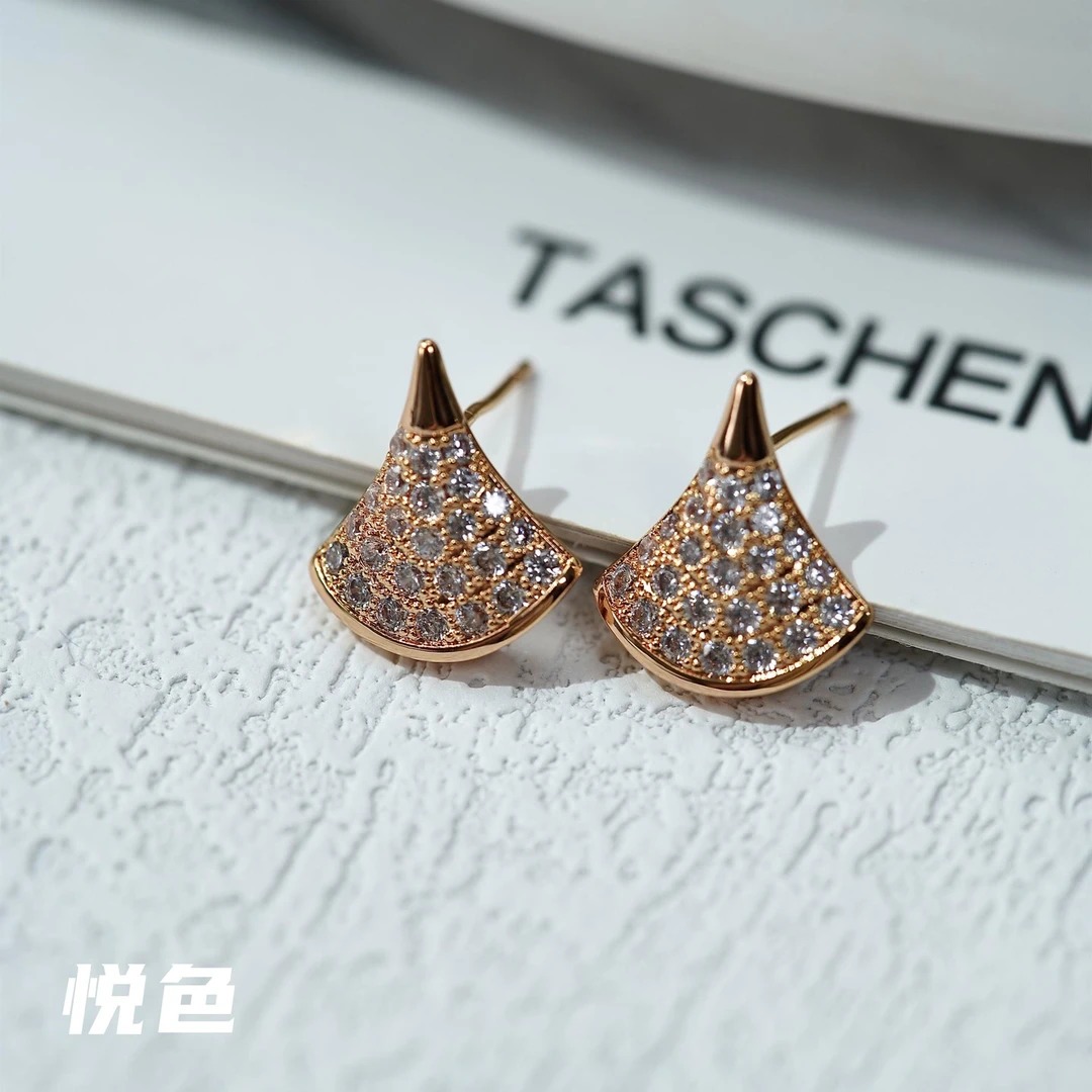 合金合成锆石耳饰 『小扇子耳钉』满钻高奢小裙子耳钉