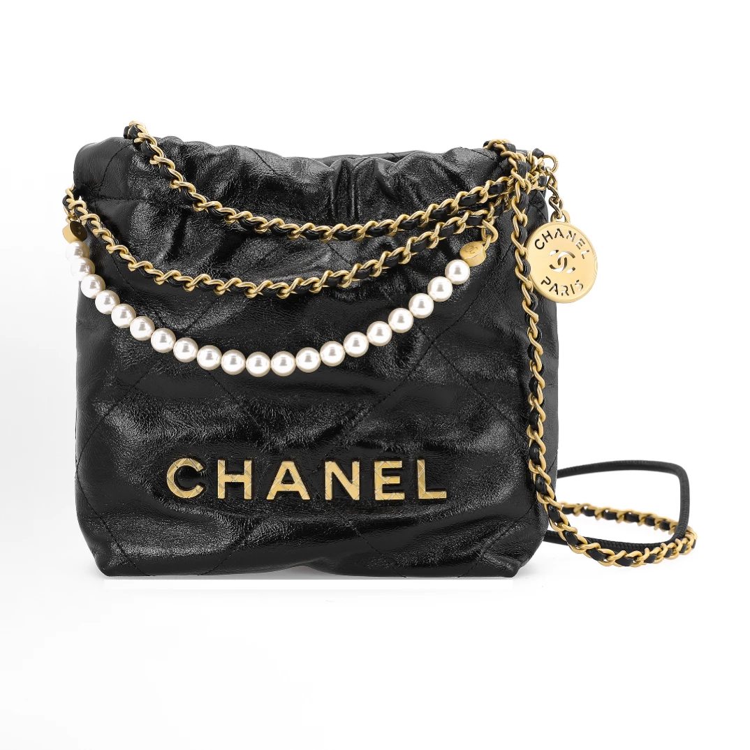 95新 Chanel/香奈儿 香奈儿22bag 黑金 垃圾袋mini14330947