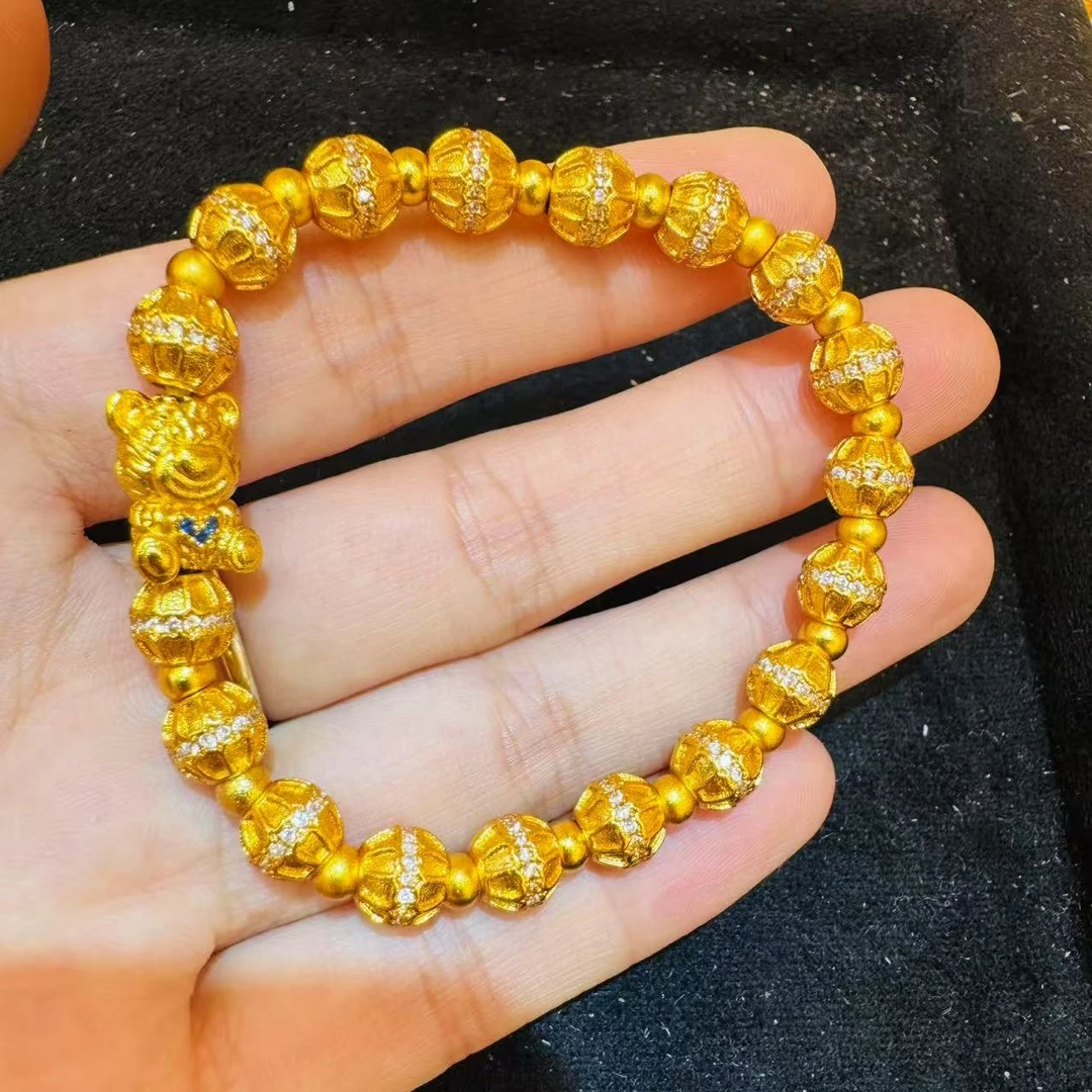 铜合金手链 镶嵌醒狮金色卷草手串适合送礼串珠